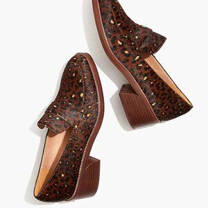 MADEWELL | The Alex Heeled Loafer in Painted Leopard Calf Hair size 8